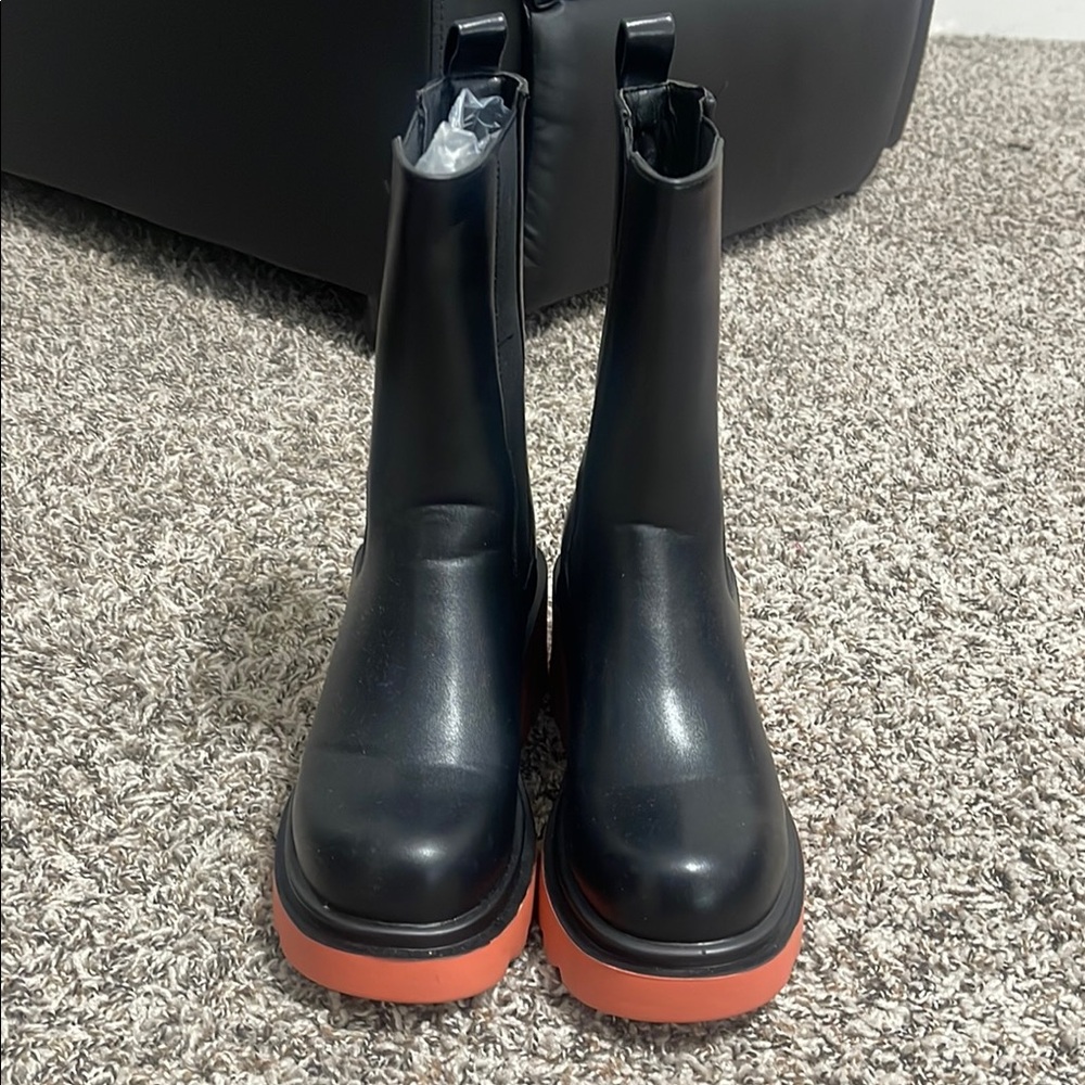Stylish Black and Orange Heeled Boots